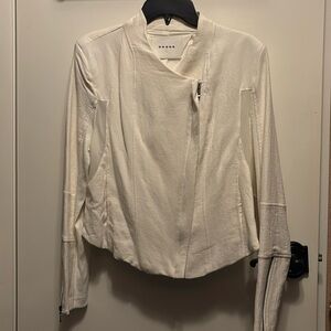 Blank NYC Black Mesh Detail Stretch Crepe Zipper Moto Cropped Jacket Size L